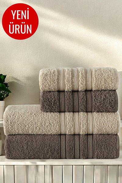 Terry Home Set of 4 Premium Cotton Bath Towels - 50X90-70X140 cm Guest/Dowry Holder