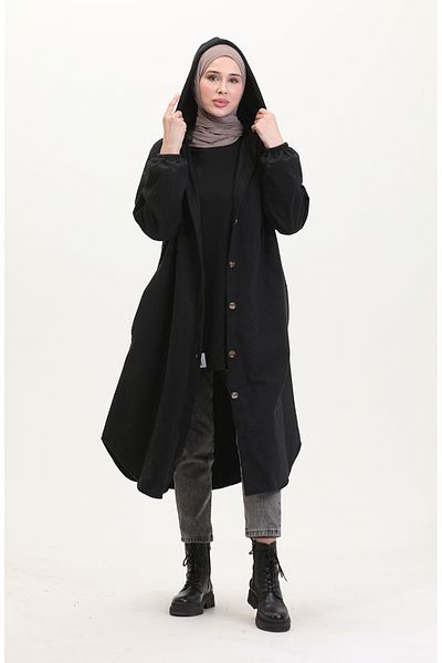 sefamerve Black Thin Stamp Hooded Cap - 0535-09