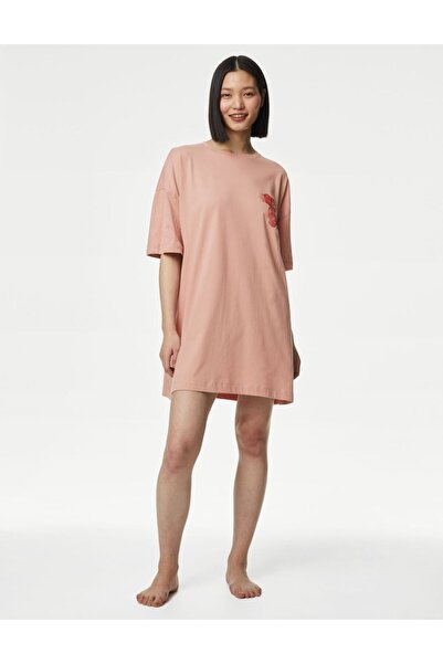 Marks & Spencer Saf Pamuklu Kısa Kollu Gecelik