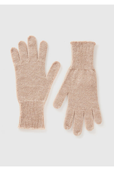 United Colors of Benetton Kadın Bej Melanj %100 Yün Bilek Detaylı Düz Eldiven