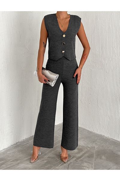 MaxiMor Smoke Color Women's Knitwear Vest and Trousers Set - Standard Size S m L XL