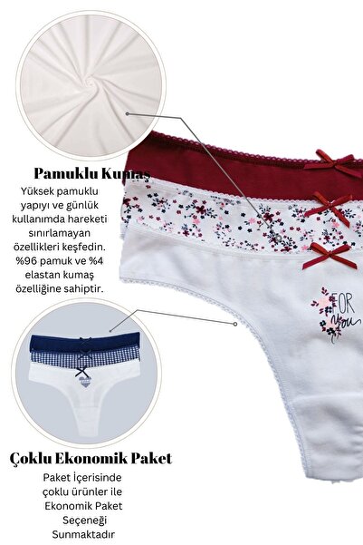 Pierre Cardin 3'lü Ekonomik Paket Blue Rose 2702 Pamuklu Basic Baskı Ve Desenli String Külot