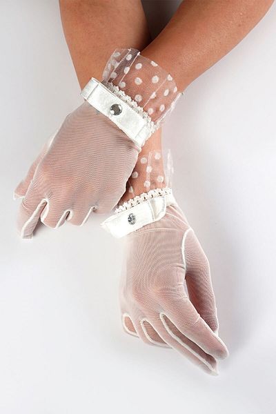 Hobigram Black Rose Detailed Polka Dot Fabric Bridal Gloves Bridal Accessory – Party Gloves, Stylish Design – P