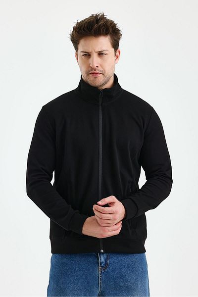 FİHA /9110-Unisex Zippered Lapel Sweat - Black