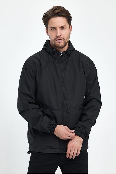 FİHA Fiha/3116-Men's Hooded Pocket Zippered Raincoat - Black