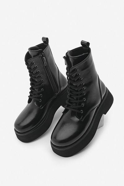 Marjin Black Women's Boots - Thick Sole, Lace-Up and Zippered Linze