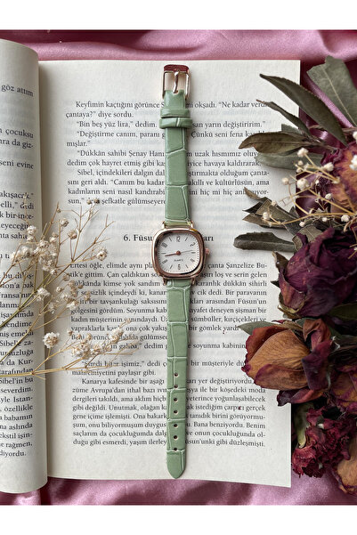 Parlé Bien Kadın Yeşil Kare Kordon Deri Kordon Kol Saati