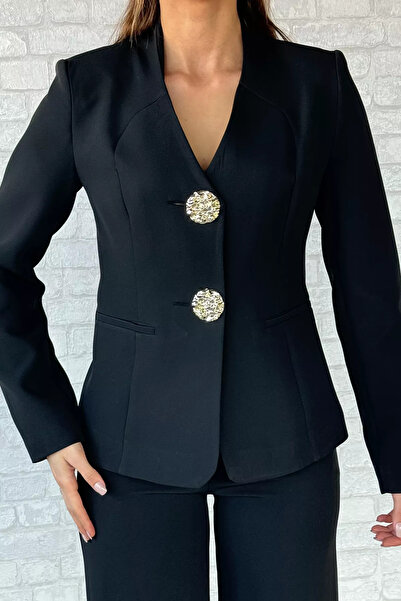 GÜLSELİ Black Button Detailed Jacket Pants Double Set