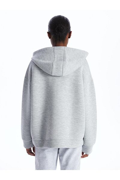 LC Waikiki Lcw Vision Oversize Gray Melange Hooded Women's Sweatshirt - Zippered