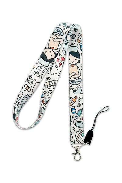 PABALAS White Color Nurse-Nurse Pattern Neck Lanyard Strap Name Badge Holder-Phone Strap