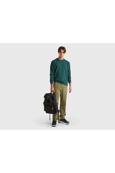 United Colors of Benetton Men's Green Cotton Blended Front and Back Pocket Drawstring Corduroy Pants