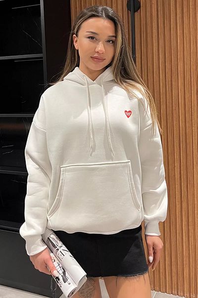 GÜLSELİ Γυναικείο φούτερ με λευκή στάμπα Kangaroo Pocket