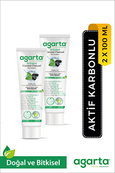 Agarta 2 Adet Doğal Florürsüz Hindistan Cevizi Özlü Aktif Karbonlu Diş Macunu 100 ml