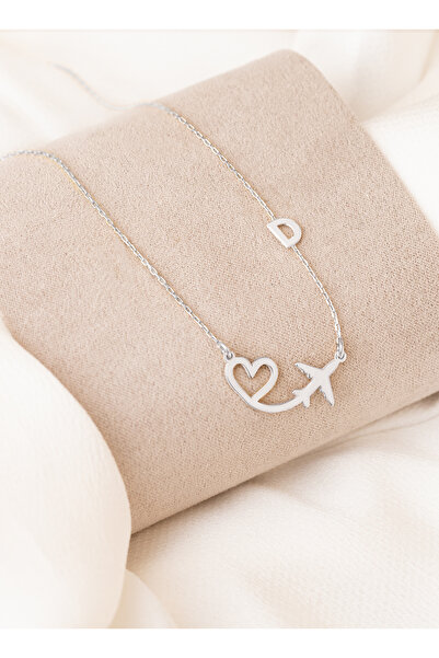 Dkmn Silver 925 AYAR GÜMÜŞ KİŞİSELLEŞTİRİLMİŞ HARF UÇAK KOLYE