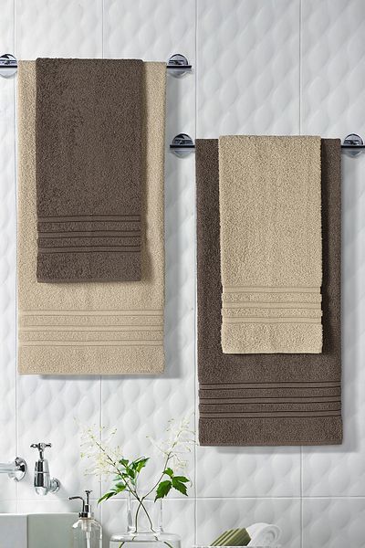 Terry Home Set of 4 Premium Cotton Bath Towels - 50X90-70X140 cm Guest/Dowry Holder