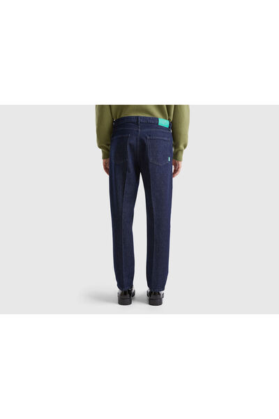 United Colors of Benetton Erkek Koyu Mavi %100 Pamuk Cepli Arkası Logo Etiketli Denim Pantolon