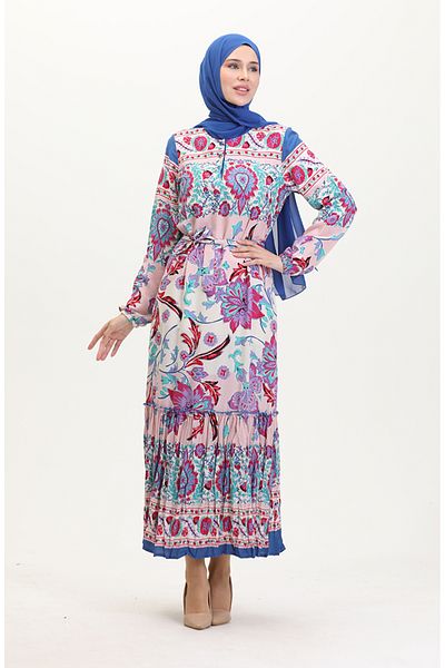 sefamerve Amelia Viskose-Kleid – Farbal, Schärpe, Größe S-M-L-XL, Türkisrot 4588AD-01