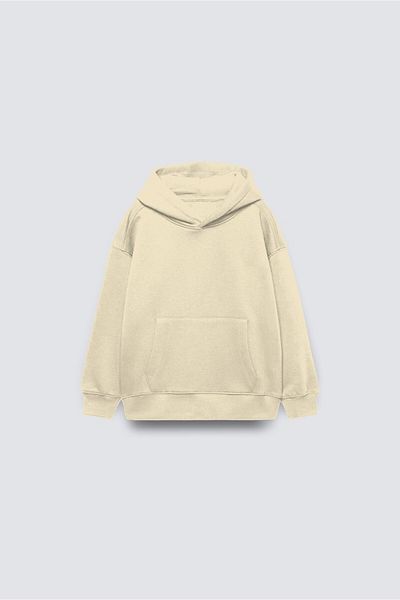 The Champ Clothing Μπεζ Basic Hooded Kangaroo Pocket Παιδικό Oversize φούτερ με ελαστική μέση και πόδι