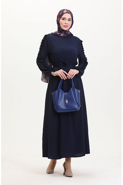 sefamerve Gerades Kleid mit Rüschenärmeln 2002-10 Marineblau