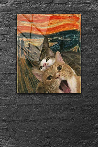 z zizuph Çok Renkli Çığlık Tablosu Kediler Desenli, 4 mm Temperli Kırılmaz Cam Tablo