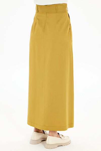 Tuğba Plikaşeli Kemerli Etek - Camel