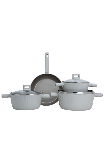 ROBUST Beige Cookware Set With Glass Lid, 7 Pieces