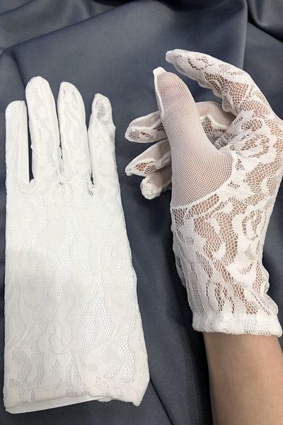 Hobigram Black Polka Dot Fabric Detail Bridal Gloves with Rose on the Tip Party Accessory – Party Gloves, Stylish Design –