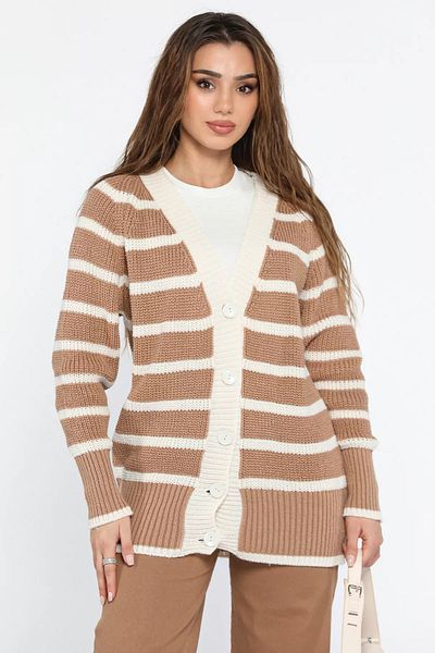 GÜLSELİ Biscuit Striped Women's Knitwear Cardigan
