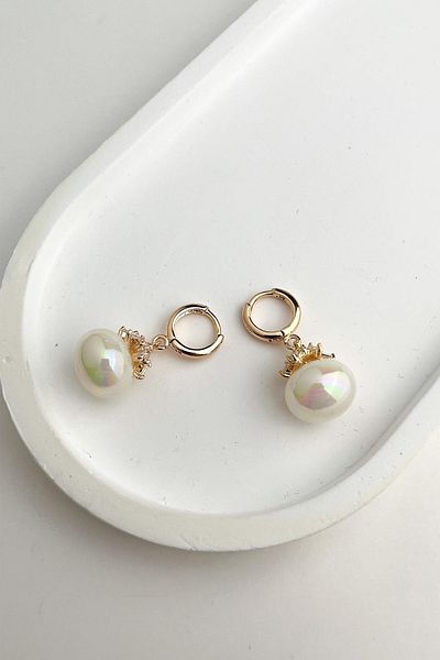 Modex Baguette Stone Dangle Pearl Earrings