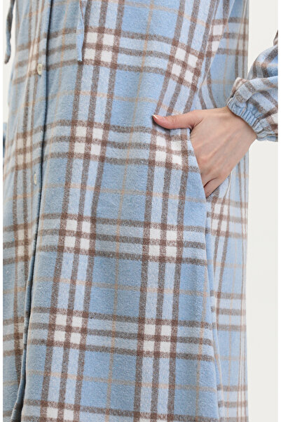 sefamerve Kapüşonlu Ekose Desen Oduncu Kap 0536-02 Mavi