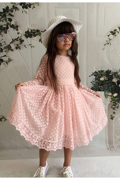 Mixie Girl's Salmon Hat Laced Princess Model Dress