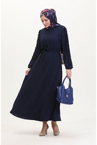 sefamerve Gerades Kleid mit Rüschenärmeln 2002-10 Marineblau