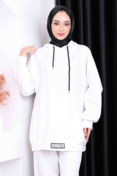 İmajButik Σετ Hijab με δύο κλωστές με μπροστινή ετικέτα εκρού