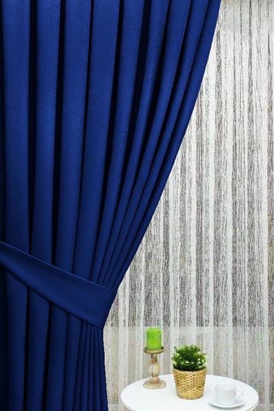 İ.D İpek Dokuma Light Navy Blue Pleated Velvety Background Curtain High Quality Single Wing