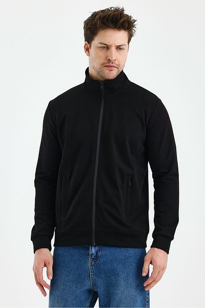 FİHA /9110-Unisex Zippered Lapel Sweat - Black