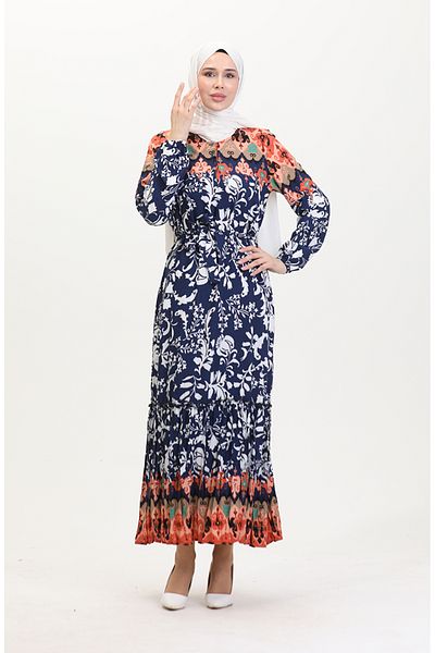sefamerve Φόρεμα Amelya Viscose Sash - Μέγεθος S-xl, Διαφορικό, Navy 4588AG-02