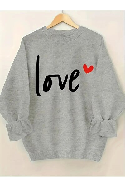 EYAX MODA Women's Love Printed Crew Neck Sweatshirt