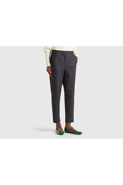 United Colors of Benetton Pantaloni negri pentru femei, cu amestec vâscos, cu toate modelele, cu talie elastică