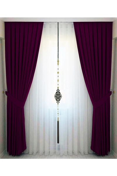 İ.D İpek Dokuma High Quality Plum Color Pleated Velvety Background Curtain - Single Wing
