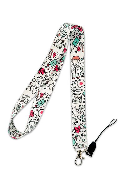 PABALAS White Color Hospital-Doctor-Nurse Pattern Neck Lanyard Strap Name Badge Holder-Phone Strap