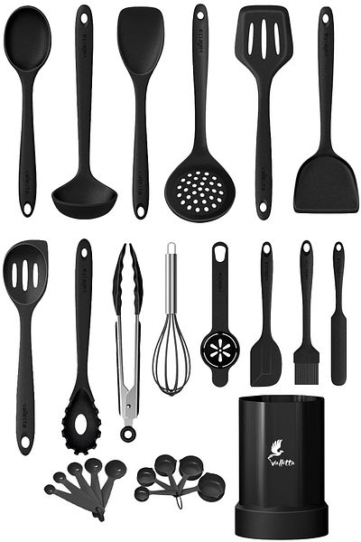 valletta 25-Piece Black Silicone Spatula Set - Heat-Resistant, Fireproof and Non-Stick