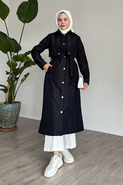 InStyle Navy Blue Nalyes Trench - με καπάκι και ζώνη