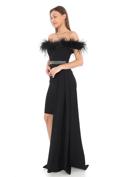 Robes Φόρεμα Crepe Design - με ουρά, φτερά και λεπτομέρειες χειροποίητης επεξεργασίας