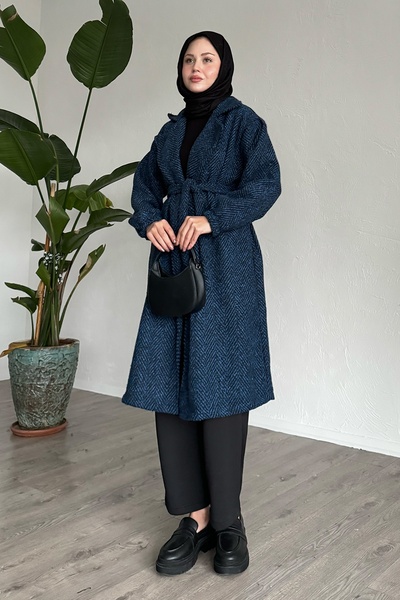 InStyle Herringbone Blue Razítko kabát