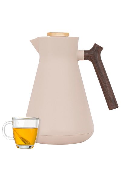 Everest Amada Thermos 1 Liter Light Brown With Wooden Handle