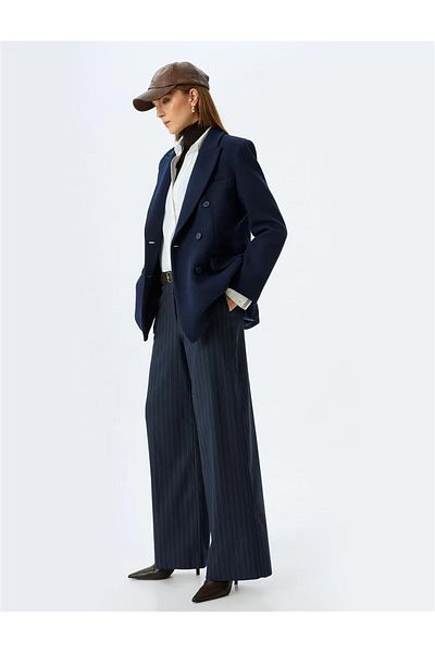 Koton 5Wak40063Ew 7S0 Navy Blue Women's Woven Trousers