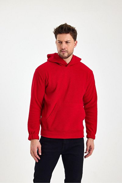 FİHA Men's Fleece Hooded Kangaroo Pocket Sweatshirt - Red