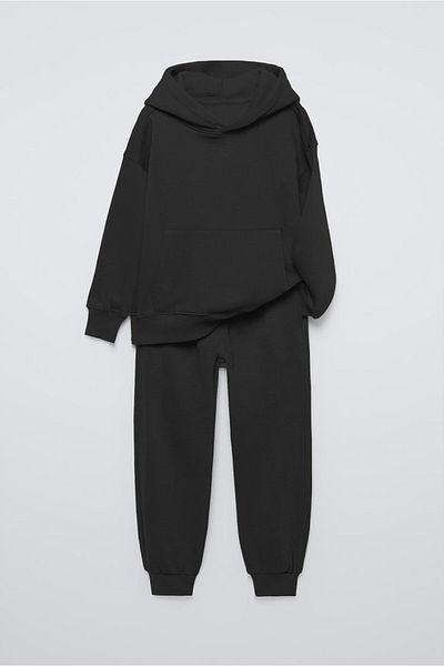 The Champ Clothing Μαύρο Basic Hooded Kangaroo Pocket Παιδικό Oversize φούτερ με ελαστική μέση και πόδι