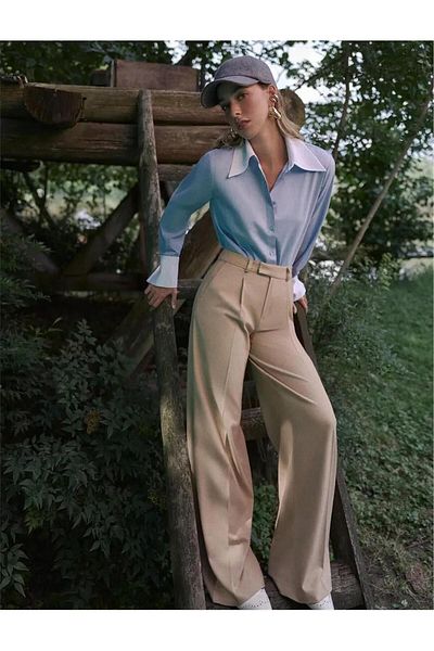 Koton 5Wak40132Pw 100 Дамски тъкани панталони Camel Tuyu