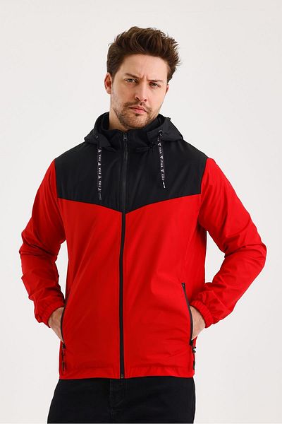 FİHA 9114-Men's Lapel Garnished Raincoat - Red